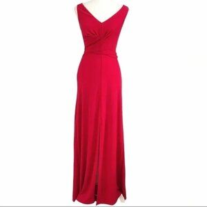 BCBGMAXAZRIA RED LONG EVENING DRAPED BELTED SLEEVELESS FLOWY DRESS - XXS